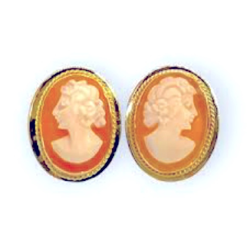 Beautiful Vintage Cameo Earrings-14K Yellow Gold